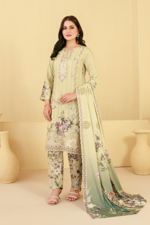 Tawakkal Fabrics Embroidered Staple Digital Print Suits Unstitched 3 Piece (Cutwork Dupatta) - D-4428 - Farda