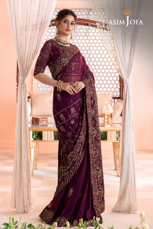 Asim Jofa Embroidered Chiffon Saree Unstitched 3 Piece AJ – AJCC-05
