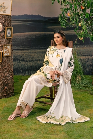 M Basic by Maria B Embroidered Arabic Lawn Suits Unstitched 3 Piece MB25PF MB-07 A - Summer Collection