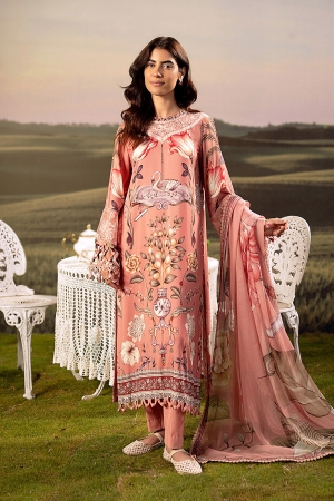 M Basic by Maria B Embroidered Arabic Lawn Suits Unstitched 3 Piece MB25PF MB-04 B - Summer Collection