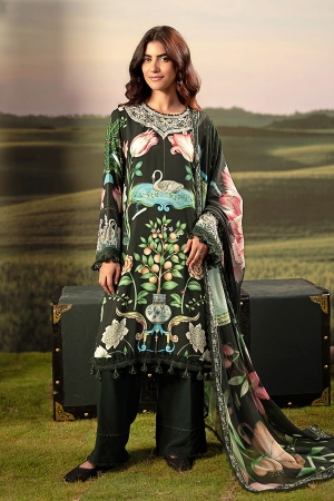 M Basic by Maria B Embroidered Arabic Lawn Suits Unstitched 3 Piece MB25PF MB-04 A - Summer Collection