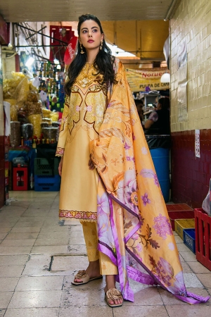 Mushq Printed Lawn Suits Unstitched 3 Piece MQ25LD2D 3-A Blossing Almound - Summer Collection