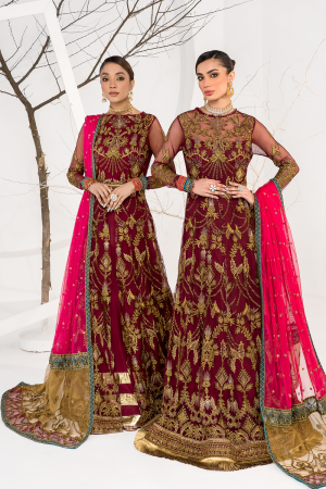 Zarif Unstitched Embroidered Net Suits 3 Piece ZRF25UF ZLC 04 BURNT ROSE - Festive Collection