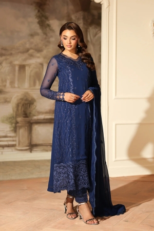 Ensembles by Azure Embroidered Unstitched Chiffon Suits 3 Piece AZU25EU ES-120 Royal Eclipse - Festive Collection