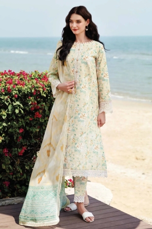 Aurea by Farasha Embroidered Lawn Suit Unstitched 3 Piece FSH25AL D-08 Lush Cream - Summer Collection