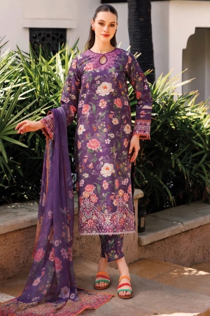 Aurea by Farasha Embroidered Lawn Suit Unstitched 3 Piece FSH25AL D-09 Majestic Purple - Summer Collection