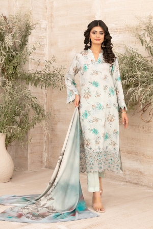 Tawakkal Fabrics Embroidered Zari Viscose Unstitched 3 Piece Suit - D-4884 - TF25SHAM - Grey & Blue - Winter Collection