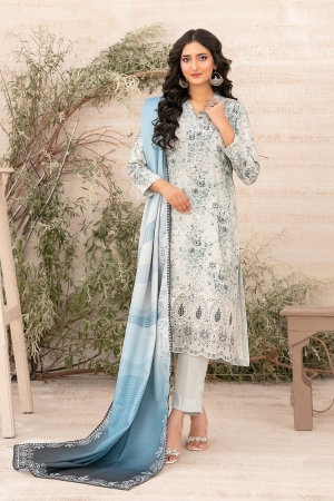 Tawakkal Fabrics Embroidered Zari Viscose Unstitched 3 Piece Suit - D-4882 - TF25SHAM - Blue - Winter Collection