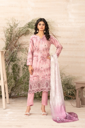 Tawakkal Fabrics Embroidered Zari Viscose Unstitched 3 Piece Suit - D-4877 - TF25SHAM - Pink - Winter Collection