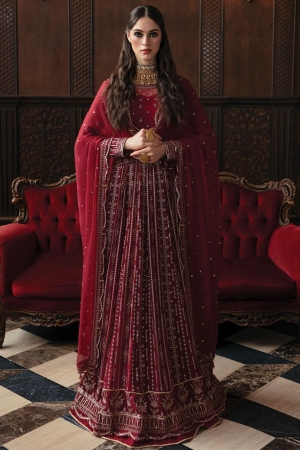 Panache By Ayzel By Afrozeh Embroidered Chiffon Suits Unstitched 3 Piece AAF23PC AZ-V5-03 Sangria - Luxury Collection