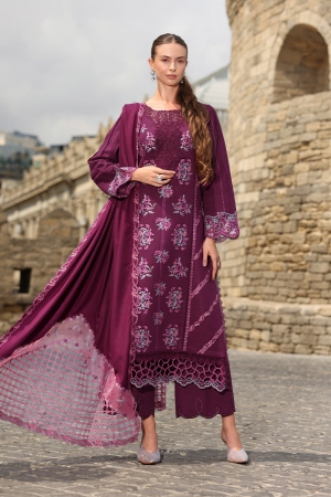 Rang Rasiya Embroidered Linen Suit With Embroidered Shawl Unstitched 3 Piece D-09 Affogato - Winter Collection