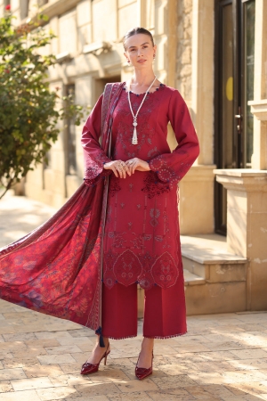 Rang Rasiya Embroidered Karandi Suit With Herringbone Shawl Unstitched 3 Piece D-10 Mocha - Winter Collection