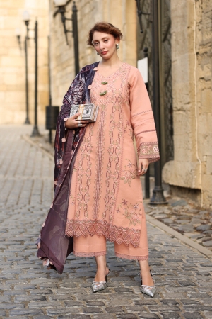 Rang Rasiya Embroidered Karandi Suit With Velvel Plush Shawl Unstitched 3 Piece D-03 Latte - Winter Collection