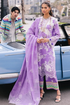 Broadway by Mahnur Embroidered Lawn Suits Unstitched 3 Piece MN25B D-07 Viola - Summer Collection