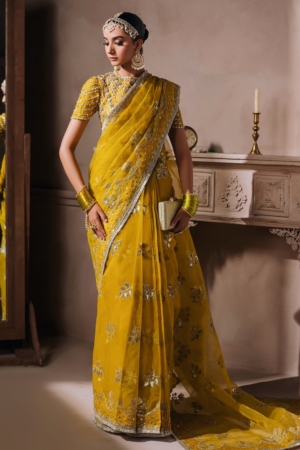 Mallika Jaan by Bushra Paracha Unstitched Embroidered Tusel Silk Saree - MARJAAN