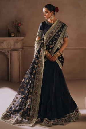 Mallika Jaan by Bushra Paracha Unstitched Embroidered Tusel Silk Saree - SAL JAAN