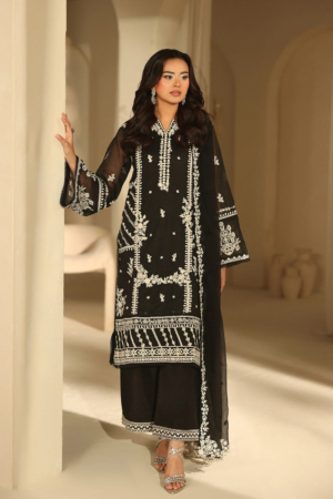Azure Luxe Embroidered Khaddi Net Suits Unstitched 3 Piece AZU24EU Noir Enchante - Festive Collection