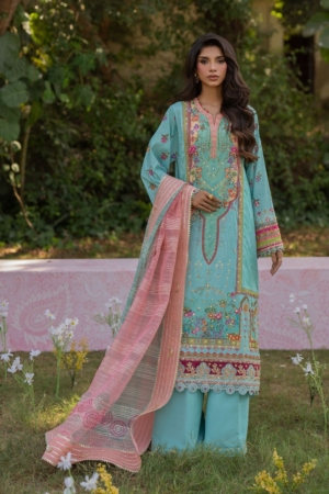 Qalamkar Embroidered Silk Suits Unstitched 3 Piece QLM24LS UA-06 SARA - Luxury Collection