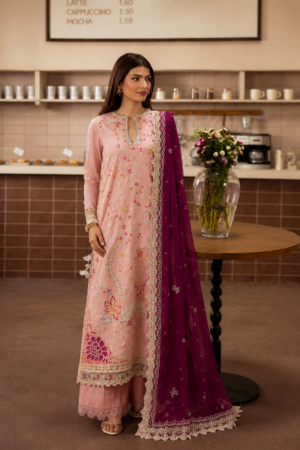 Brewed by Ayzel Unstitched Embroidered Paper Cotton 3 Piece Suit AAF26UBL Caramelia ZWU-0141-3PO - Festive Collection