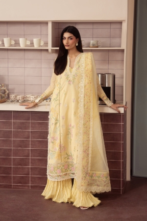 Brewed by Ayzel Unstitched Embroidered Paper Cotton 3 Piece Suit AAF26UBL Crema ZWU-0147-3PO - Festive Collection