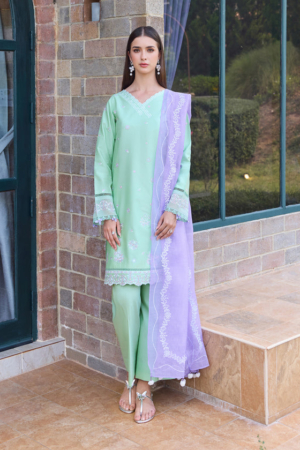Baroque - Farasha Sorine Embroidered Lawn Unstitched 3Pc Suit BFL26- Aqua Cloud