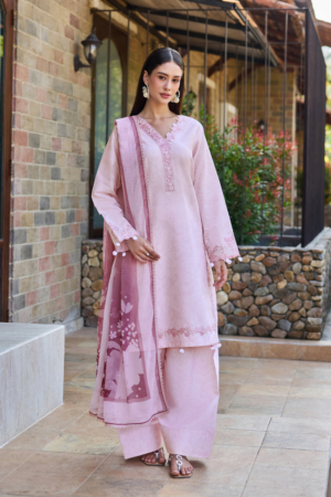Baroque - Farasha Sorine Embroidered Lawn Unstitched 3Pc Suit BFL26- Cotton Blush