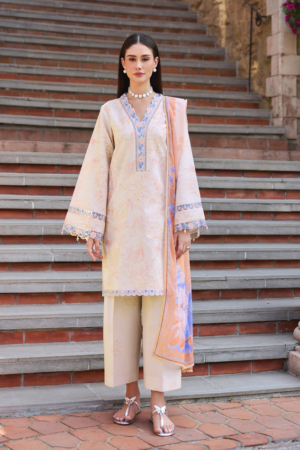 Baroque - Farasha Sorine Embroidered Lawn Unstitched 3Pc Suit BFL26- Peachy Charm
