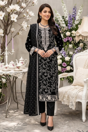Merakish - Almas By Shahzeb Textiles Embroidered Chiffon Suits Unstitched 3 Piece ST26MK-V26- Aura Of Noir