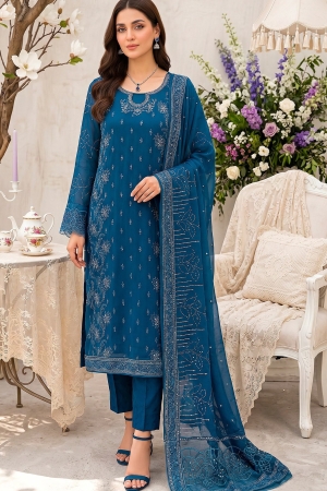 Merakish - Almas By Shahzeb Textiles Embroidered Chiffon Suits Unstitched 3 Piece ST26MK-V26- Ocean Whisper