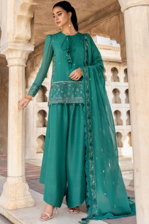 M basics by Maria B Unstitched Organza Embroidered Suits 3 Piece MB25WF D-803 Teal Green -