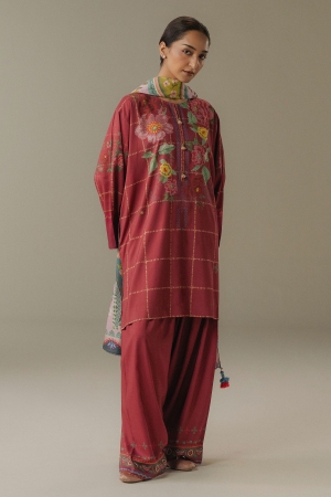Coco by Zara Shahjahan Prints Unstitched Linen Suits 3 Piece CZS25PW Olive Hour D-5B - Winter Collection