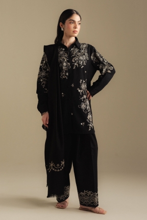 Coco by Zara Shahjahan Unstitched Winter Khaddar Embroidered Suits 3 Piece CZS25WU D-09 A Laurel - Winter Collection