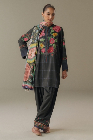 Coco by Zara Shahjahan Prints Unstitched Linen Suits 3 Piece CZS25PW Olive Hour D-5A - Winter Collection