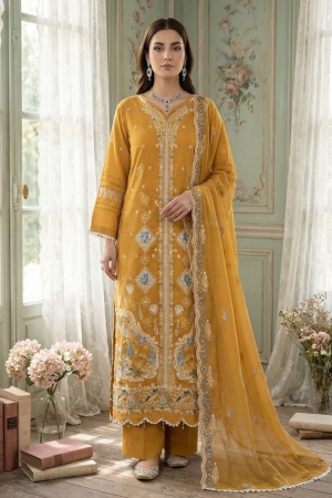 Musfir - Garden Of Eve Embroidered Lawn Suit Unstitched 3 Piece (Pure Chiffon Embroidered Dupatta) - AMARILLO - Summer Collection