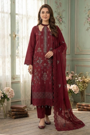 Musfir - Garden Of Eve Embroidered Lawn Suit Unstitched 3 Piece (Pure Chiffon Embroidered Dupatta) - CARMINE - Summer Collection