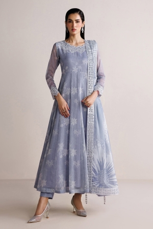 Fiorella By Farasha Embroidered Chiffon Suits Unstitched 3 Piece FF26C - Pearly Clouds – Formal Collection