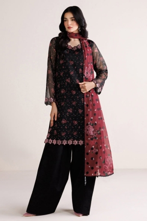 Fiorella By Farasha Embroidered Chiffon Suits Unstitched 3 Piece FF26C - Black Dynasty – Formal Collection