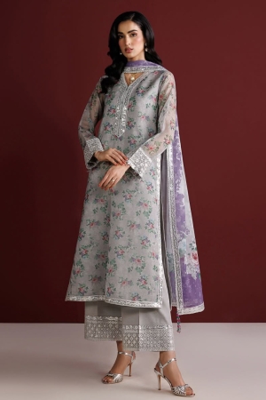 Fiorella By Farasha Embroidered Chiffon Suits Unstitched 3 Piece FF26C - Grey Opal – Formal Collection