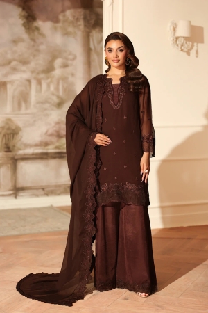 Ensembles by Azure Embroidered Unstitched Chiffon Suits 3 Piece AZU25EU ES-115-1 Cocoa Drape - Festive Collection