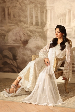 Ensembles by Azure Embroidered Unstitched Chiffon Suits 3 Piece AZU25EU ES-112 Pearl Whisper - Festive Collection