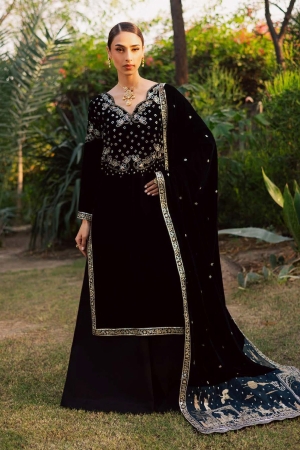 Maya by Nureh Unstitched Velvet Embroidered 3 Piece Suits NU25MV NW-118 - Festive Collection