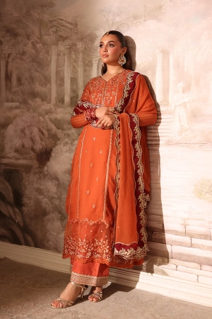 Ensembles by Azure Embroidered Unstitched Chiffon Suits 3 Piece AZU25EU ES-117 Amber Rust - Festive Collection