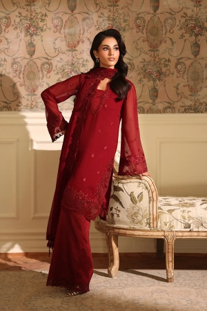 Ensembles by Azure Embroidered Unstitched Chiffon Suits 3 Piece AZU25EU ES-115-2 Cherry Veil - Festive Collection